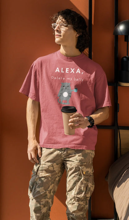 Alexa Delete My Belly Men Oversized T-Shirt Beige