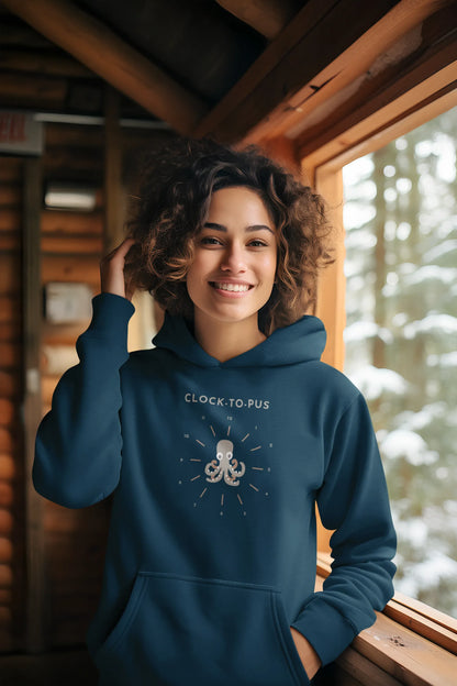 Clocktopus Chrono Comedy Women Hoodie Navy Blue