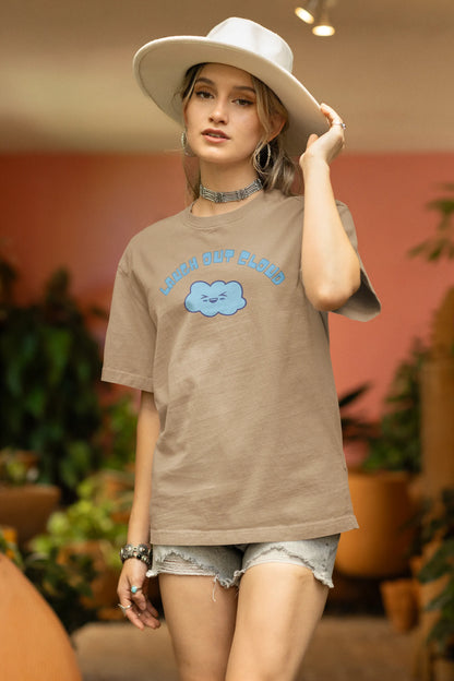 Laugh Out Cloud Women Oversized T-Shirt Beige