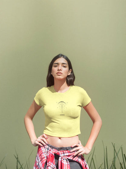 Gemini Moons Crop Top Butter Yellow