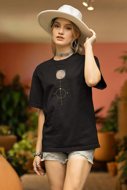 Celestial Harmony Women Oversized T-Shirt Black