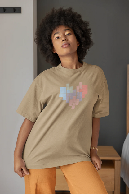 Tetris Heart Women Oversized T-Shirt Dusty Rose