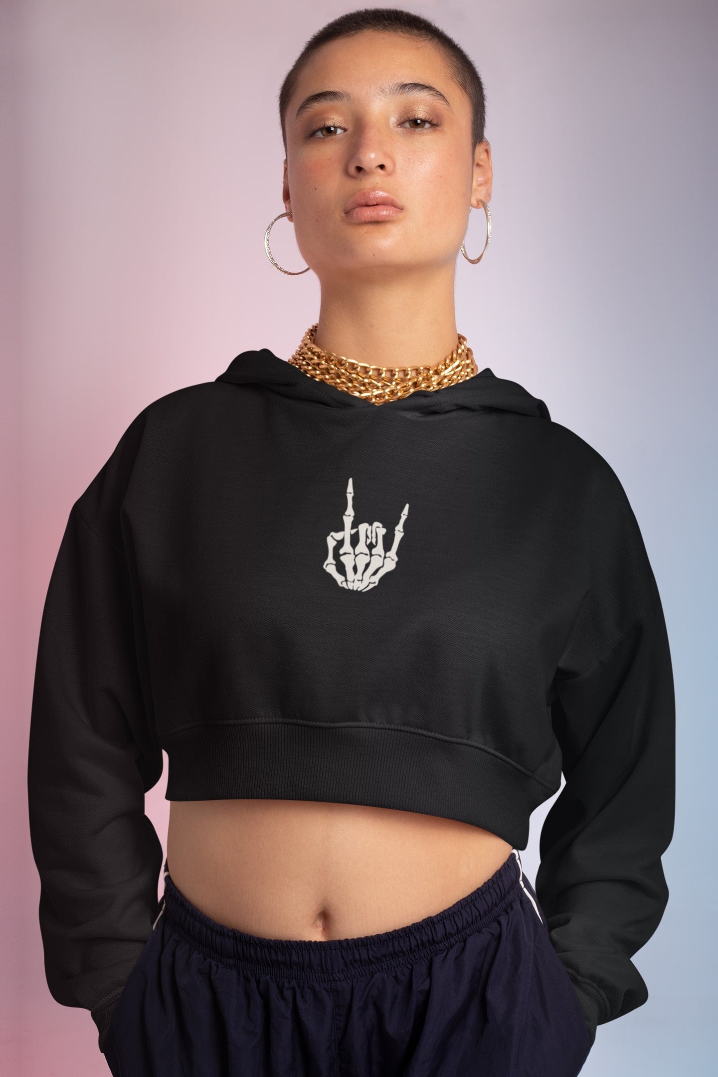 Skeletal Sup Crop Hoodie TheHappyHumor